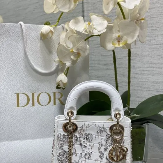 Dior Lady White crocodile-pattern shoulder AAA Quality Replica