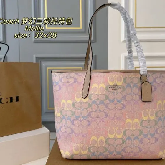 Coach Mollie Pastel Multicolor Signature Canvas 32x28cm tote AAA Quality Replica
