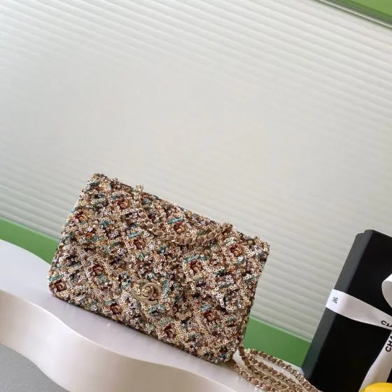 Chanel Classic Flap Gold sequin shoulder 1 1 Replica