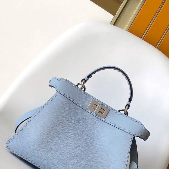 Fendi Peekaboo Blue 33x22x14cm shoulder bag 1 1 Replica