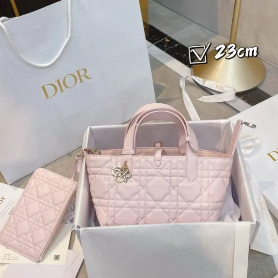 Dior Light Pink Quilted Leather 23cm tote Premium Replica