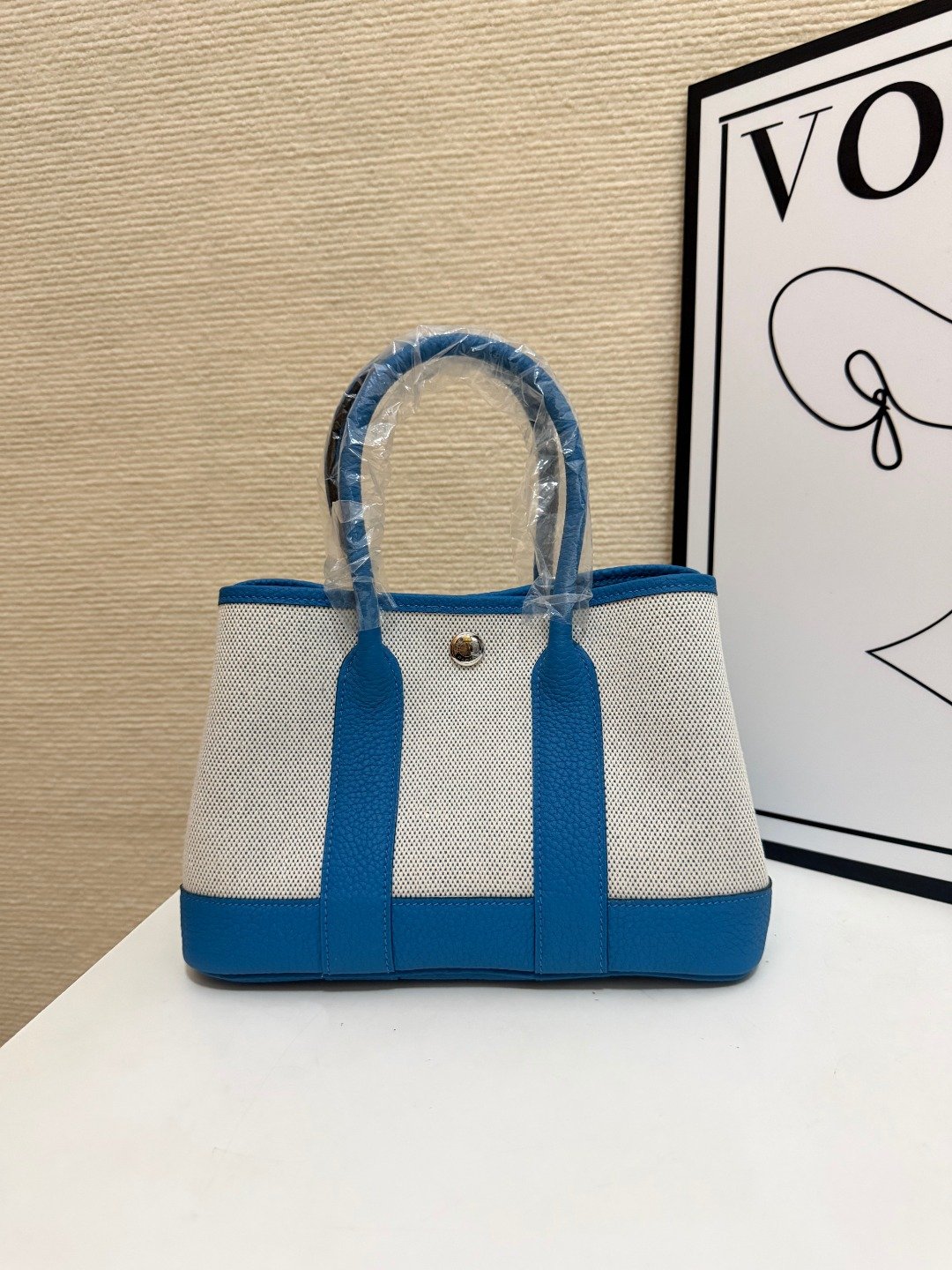 Hermes Garden Party White canvas and blue leather 23cm tote everyday