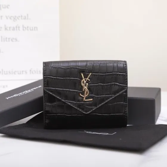Saint Laurent Monogram Black croc-embossed 12 5x10x2 5cm wallet — AAA Quality Replica