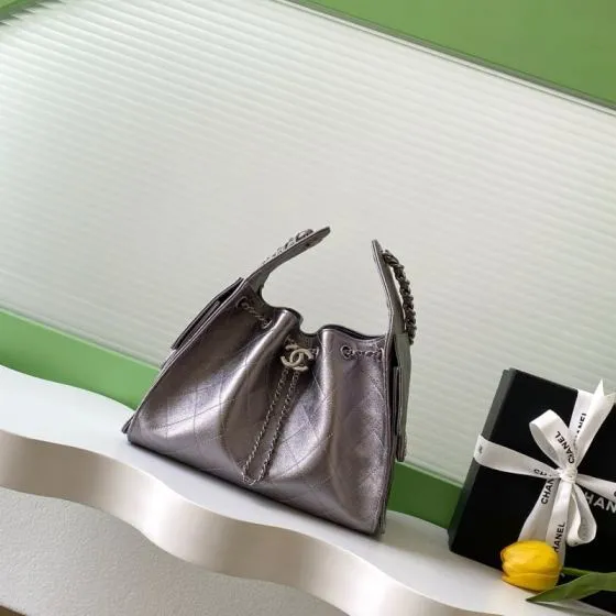 Chanel metallic taupe quilted leather shoulder AAA Quality Replica