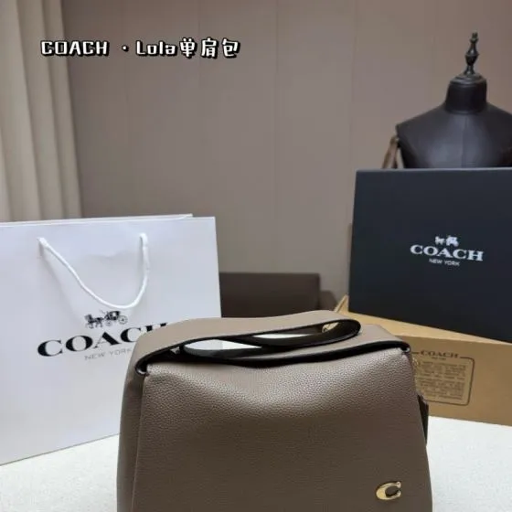 Coach Lola Elephant gray grained calfskin 29cm shoulder Top Quality Replica