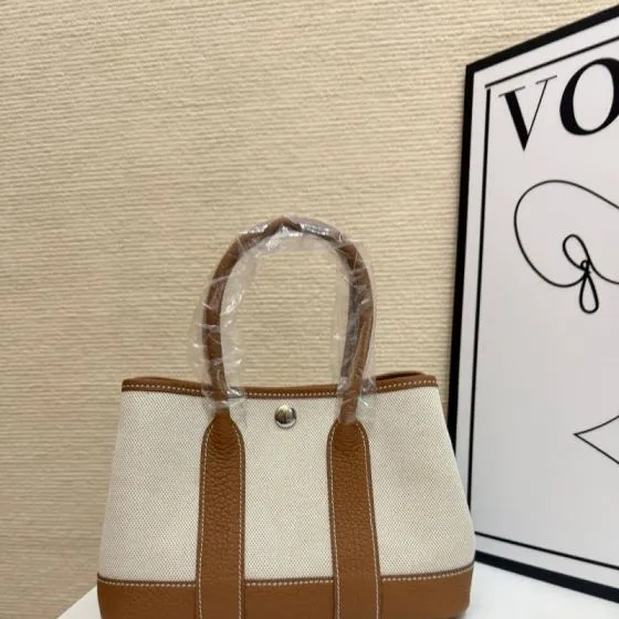 Hermes Garden Party Beige canvas and brown leather 23cm tote — Top Quality Replica