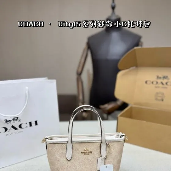 Coach City 15 Signature coated canvas with leather trim 15cm mini tote Premium Replica