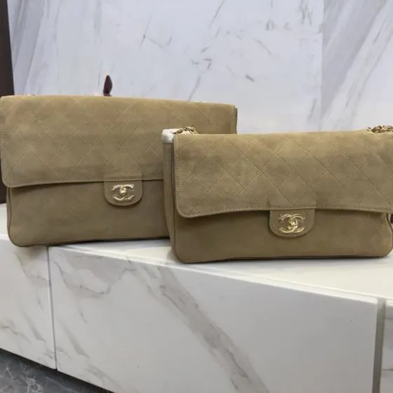 Chanel Flap Bag Beige suede shoulder Premium Replica