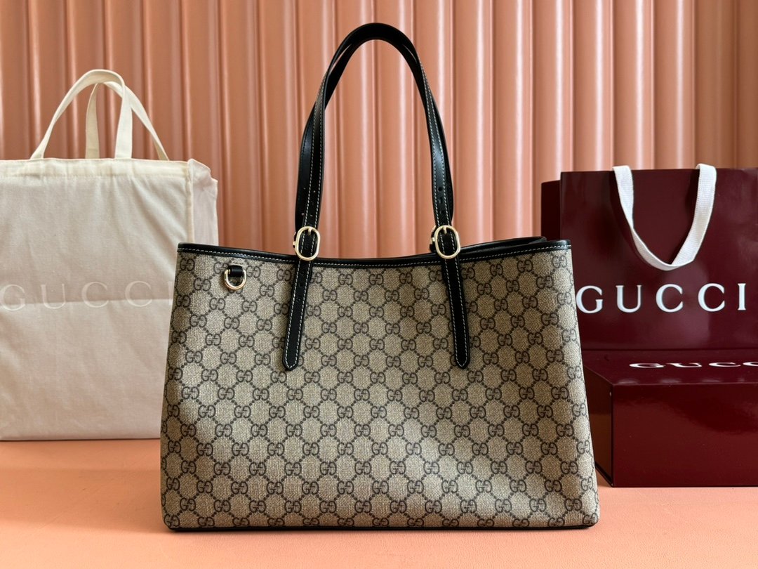 Gucci Ophidia GG Supreme beige ebony with black leather trim tote everyday