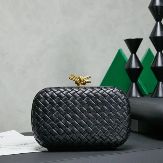 Bottega Veneta Knot Black Intrecciato leather evening AAA Quality Replica