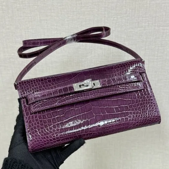 Hermes Kelly To Go Purple crocodile crossbody Premium Replica