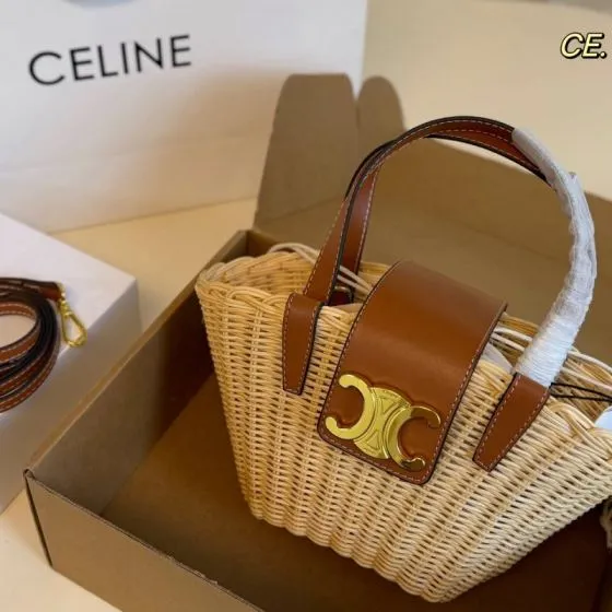 Celine Triomphe Natural wicker with tan leather trim 19x13cm handbag handbag Premium Replica