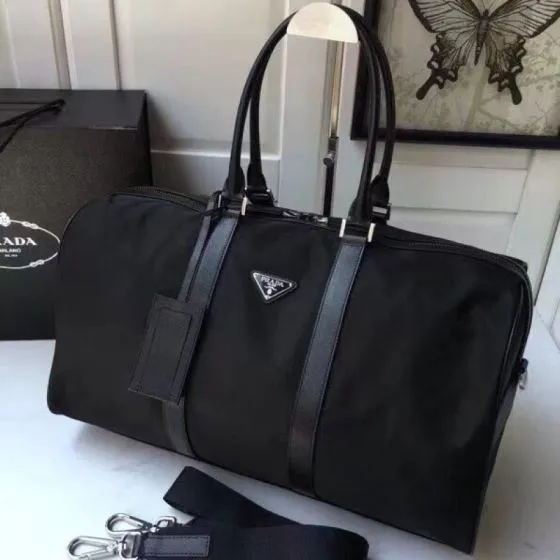 Prada Nylon black with Saffiano leather trim 48x26x16cm travel Top Quality Replica