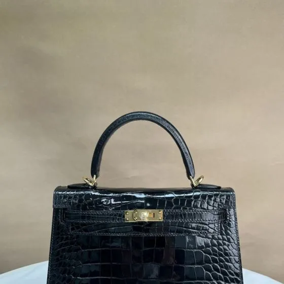 Hermes Kelly Black crocodile top handle 1 1 Replica