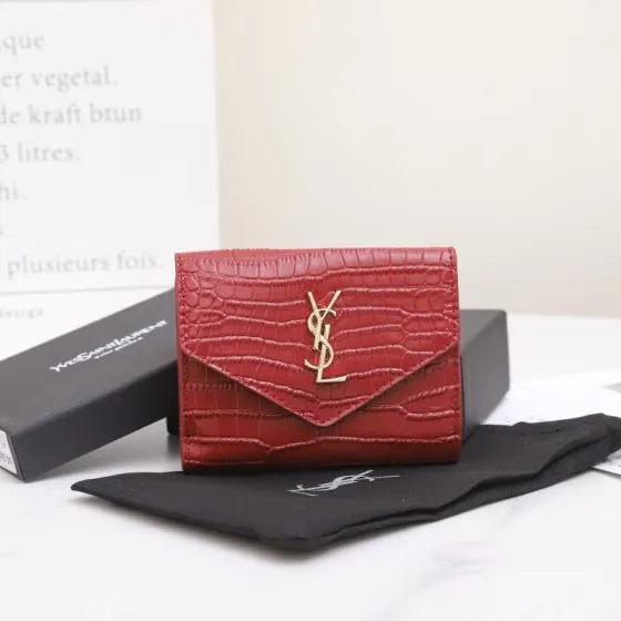 Saint Laurent Monogram Red crocodile-embossed leather 12 5x10x2 5cm wallet — AAA Quality Replica