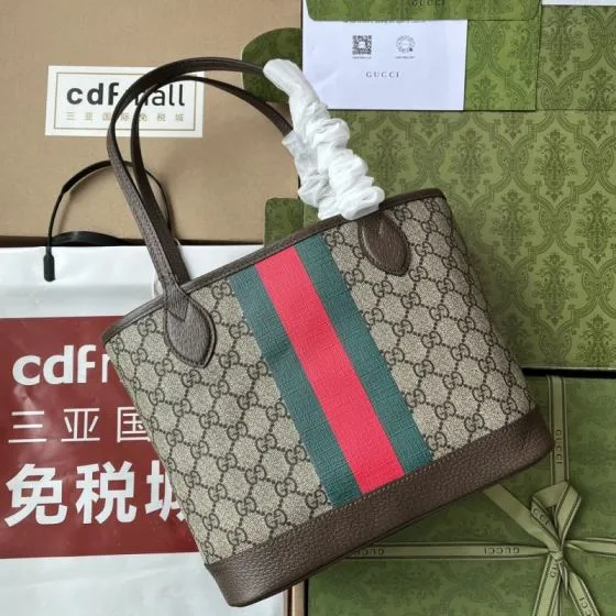 Gucci GG Supreme Web Tote GG Supreme Brown Green Red Premium Replica