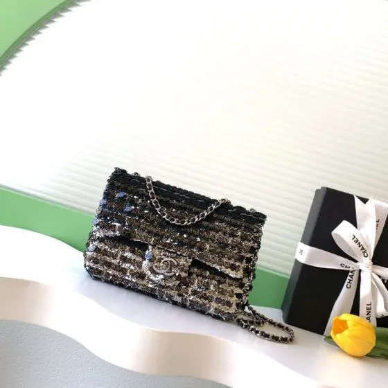 Chanel Classic Flap Black sequin shoulder 1 1 Replica