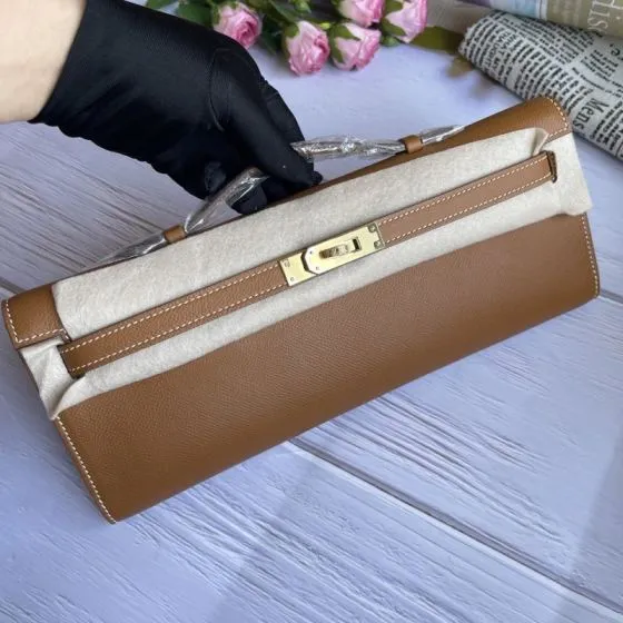 Hermes Kelly Cut Gold brown Epsom 31 evening Premium Replica