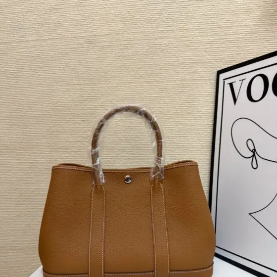 Hermes Garden Party Gold brown leather 30cm tote — AAA Quality Replica