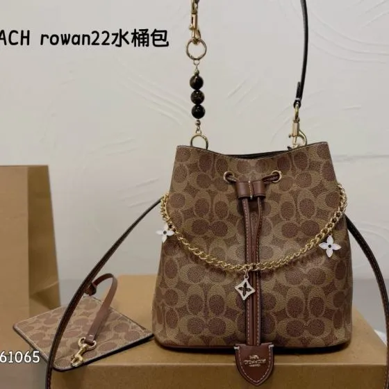 Coach Rowan Khaki Signature Coated Canvas with Brown Leather Trim 22cm crossbody 1 1 Replica