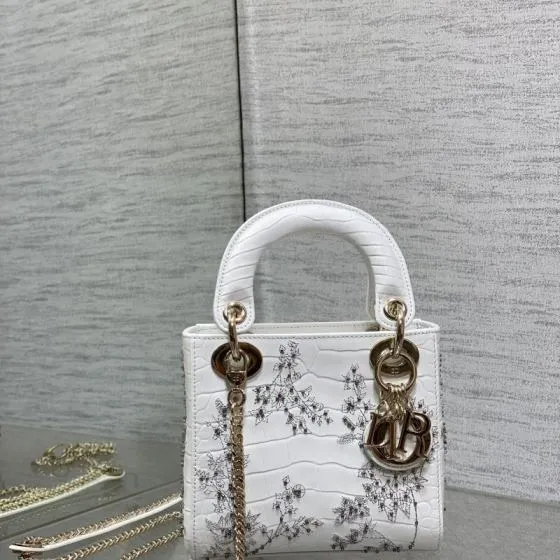 Dior Lady White croc-embossed mini crossbody Top Quality Replica