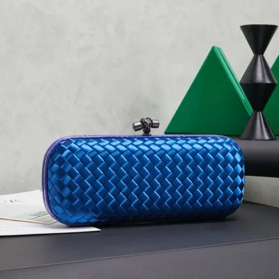 Bottega Veneta Intreccio Blue satin with purple trim clutch 1 1 Replica