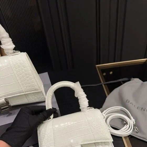 Balenciaga Hourglass White crocodile embossed leather XS 19 11cm crossbody AAA Quality Replica