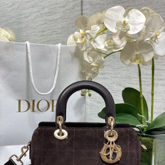 Dior Lady Dark Brown suede shoulder Top Quality Replica