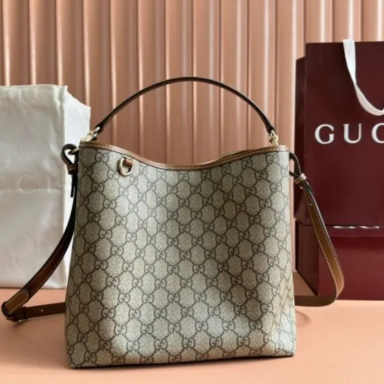 Gucci GG Emblem Beige GG canvas with brown leather crossbody Top Quality Replica