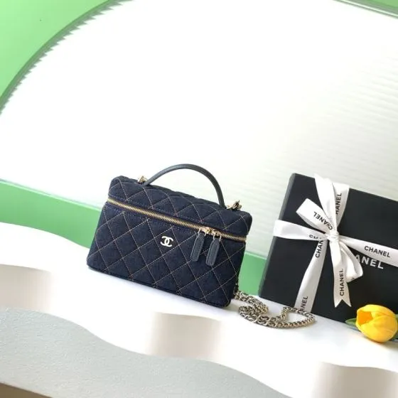 Chanel Vanity Case Dark Blue Denim 18cm crossbody Premium Replica