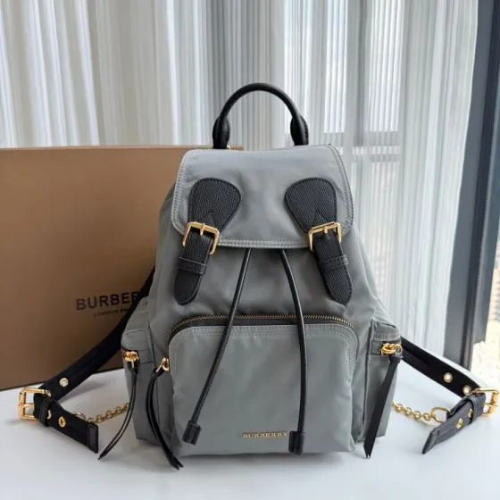 Burberry Grey nylon with black leather trim 22 x 14 x 33cm backpack Top Quality Replica