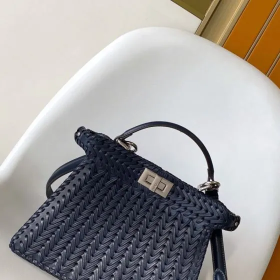 Fendi Peekaboo Blue 33x22x14cm shoulder bag 1 1 Replica