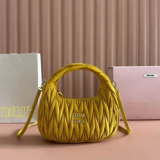 Miu Miu Wander Mustard yellow suede matelass 18x15cm crossbody bag Top Quality Replica