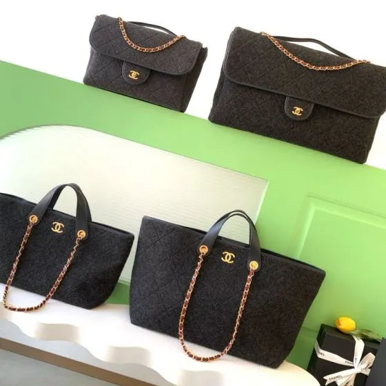 Chanel Dark grey felt shoulder Premium Replica