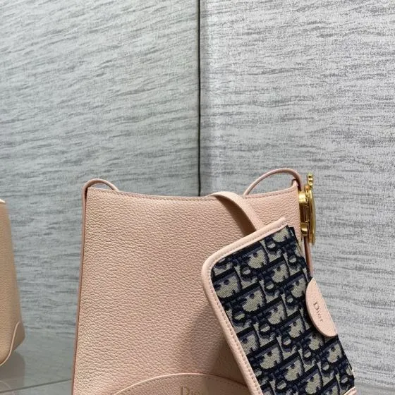 Dior Pink leather with blue Oblique pouch crossbody Premium Replica