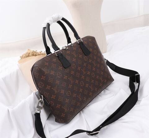Louis Vuitton Monogram with Black leather trim 37x28x6cm work Premium Replica