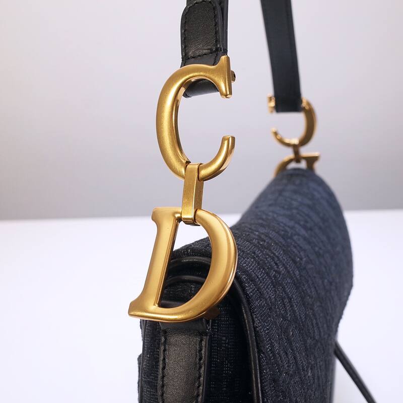 Dior Dark navy blue oblique canvas with black leather and gold hardware shoulder — 1:1 Replica