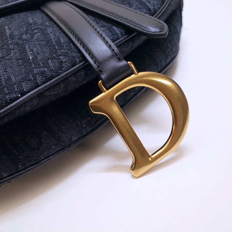 Dior Dark navy blue oblique canvas with black leather and gold hardware shoulder — 1:1 Replica