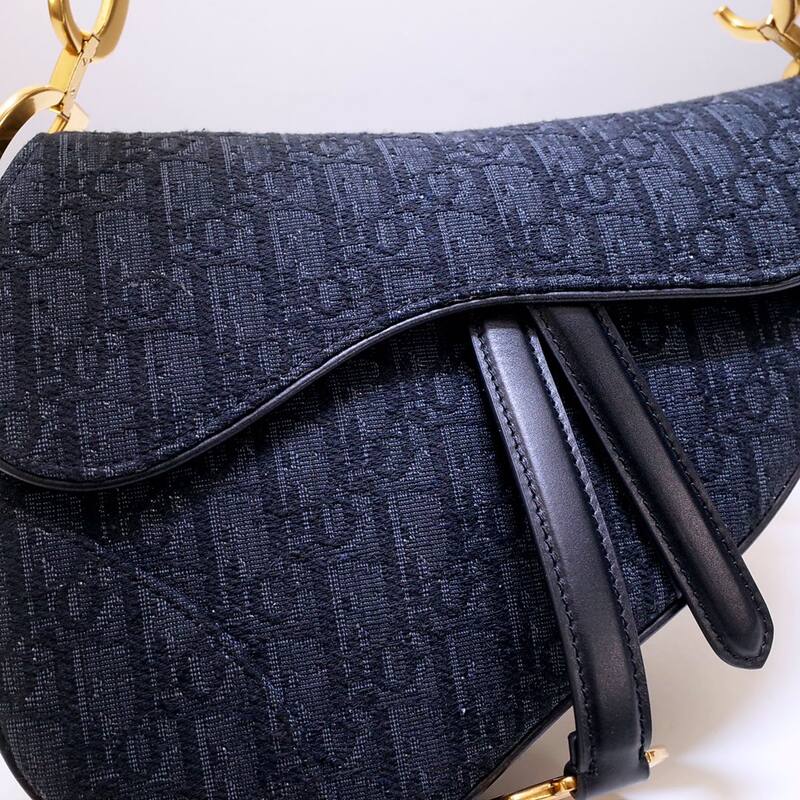 Dior Dark navy blue oblique canvas with black leather and gold hardware shoulder — 1:1 Replica