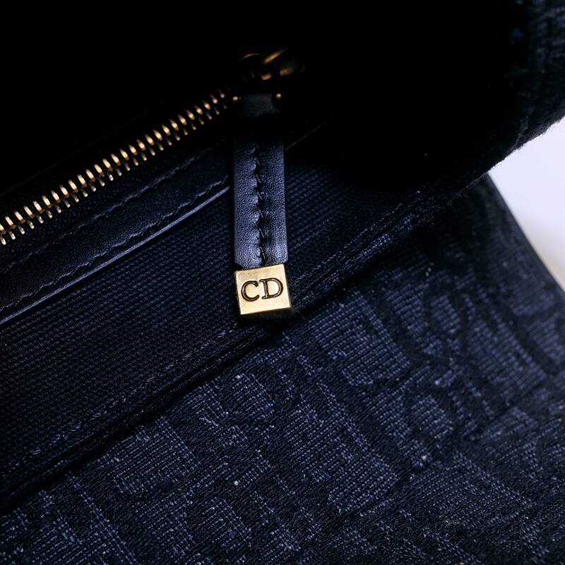 Dior Dark navy blue oblique canvas with black leather and gold hardware shoulder — 1:1 Replica