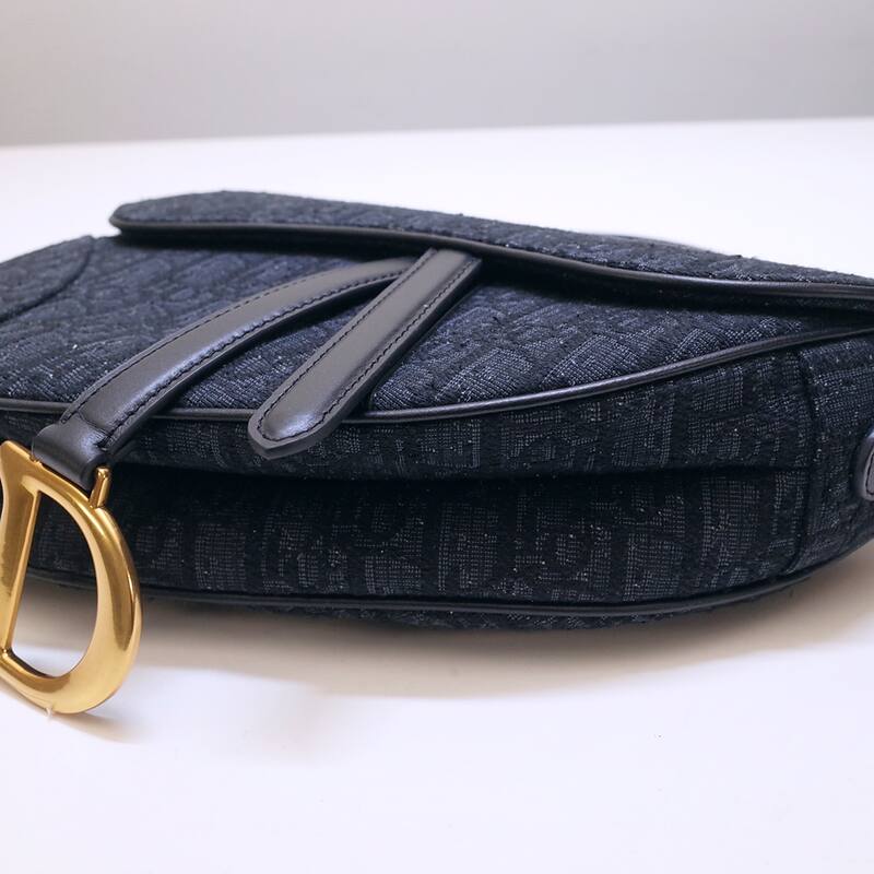 Dior Dark navy blue oblique canvas with black leather and gold hardware shoulder — 1:1 Replica