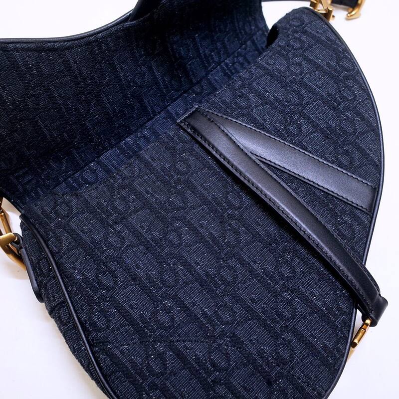 Dior Dark navy blue oblique canvas with black leather and gold hardware shoulder — 1:1 Replica