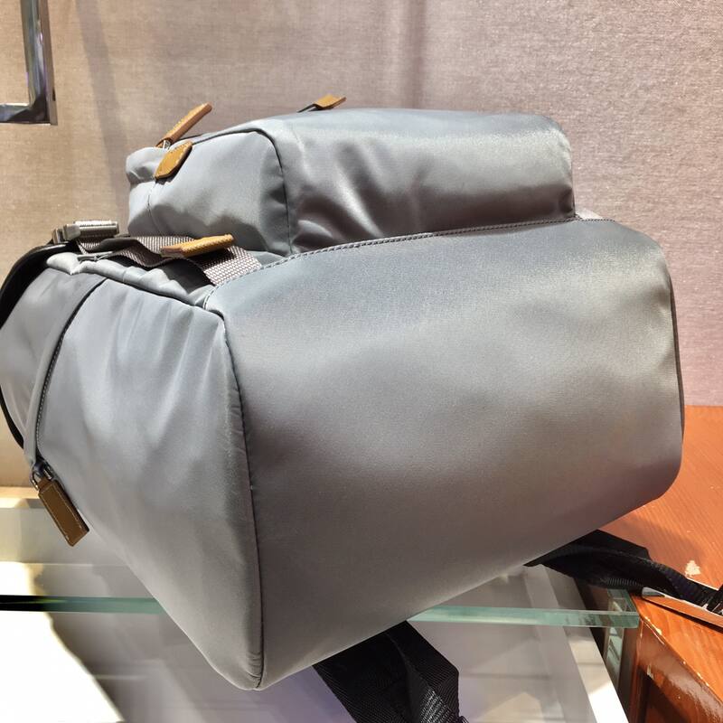 Prada Nylon black and gray with brown leather accents 27x45x17cm backpack — Top Quality Replica