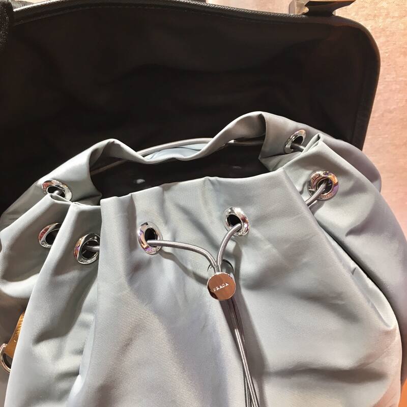 Prada Nylon black and gray with brown leather accents 27x45x17cm backpack — Top Quality Replica