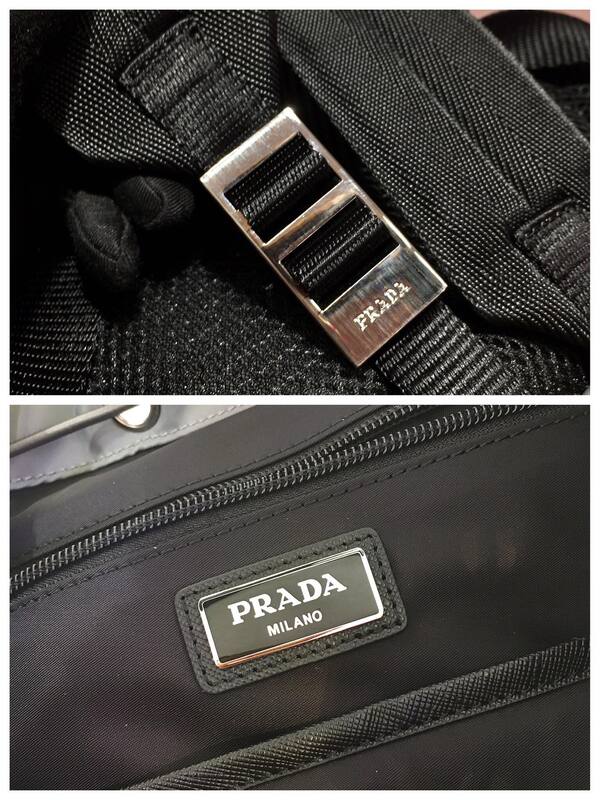Prada Nylon black and gray with brown leather accents 27x45x17cm backpack — Top Quality Replica