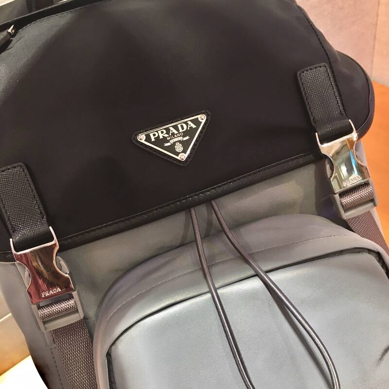 Prada Nylon black and gray with brown leather accents 27x45x17cm backpack — Top Quality Replica
