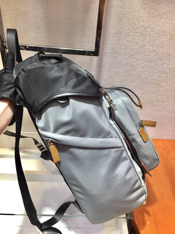 Prada Nylon black and gray with brown leather accents 27x45x17cm backpack — Top Quality Replica