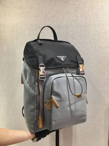 Prada Nylon black and gray with brown leather accents 27x45x17cm backpack Top Quality Replica
