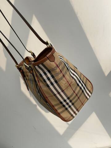 Burberry Haymarket Check Brown Leather Trim 28x26x16cm tote AAA Quality Replica