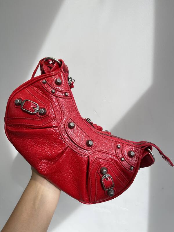 Balenciaga Le Cagole Red crinkled leather 26X16X10cm crossbody — Top Quality Replica